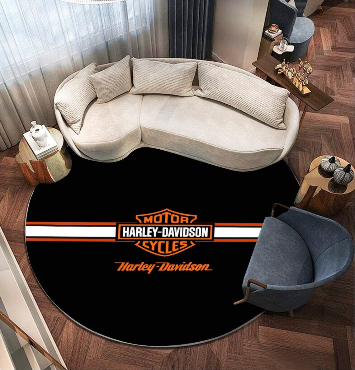 Harley Davidson Round Rug Black Motorcycles Rug Home Etsy