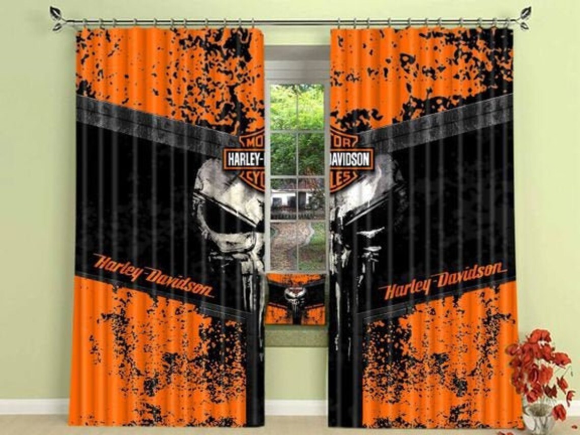 Harley Davidson Window Curtains Vintage Motorcycle Curtains Etsy