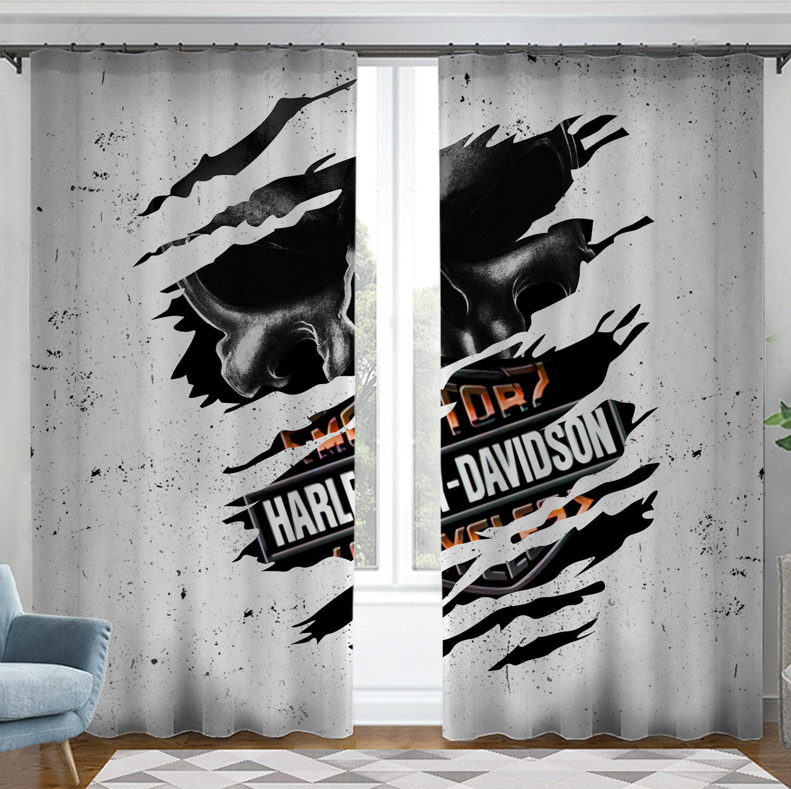 Harley Davidson Window Curtains Motorcycle Curtains Vintage Etsy