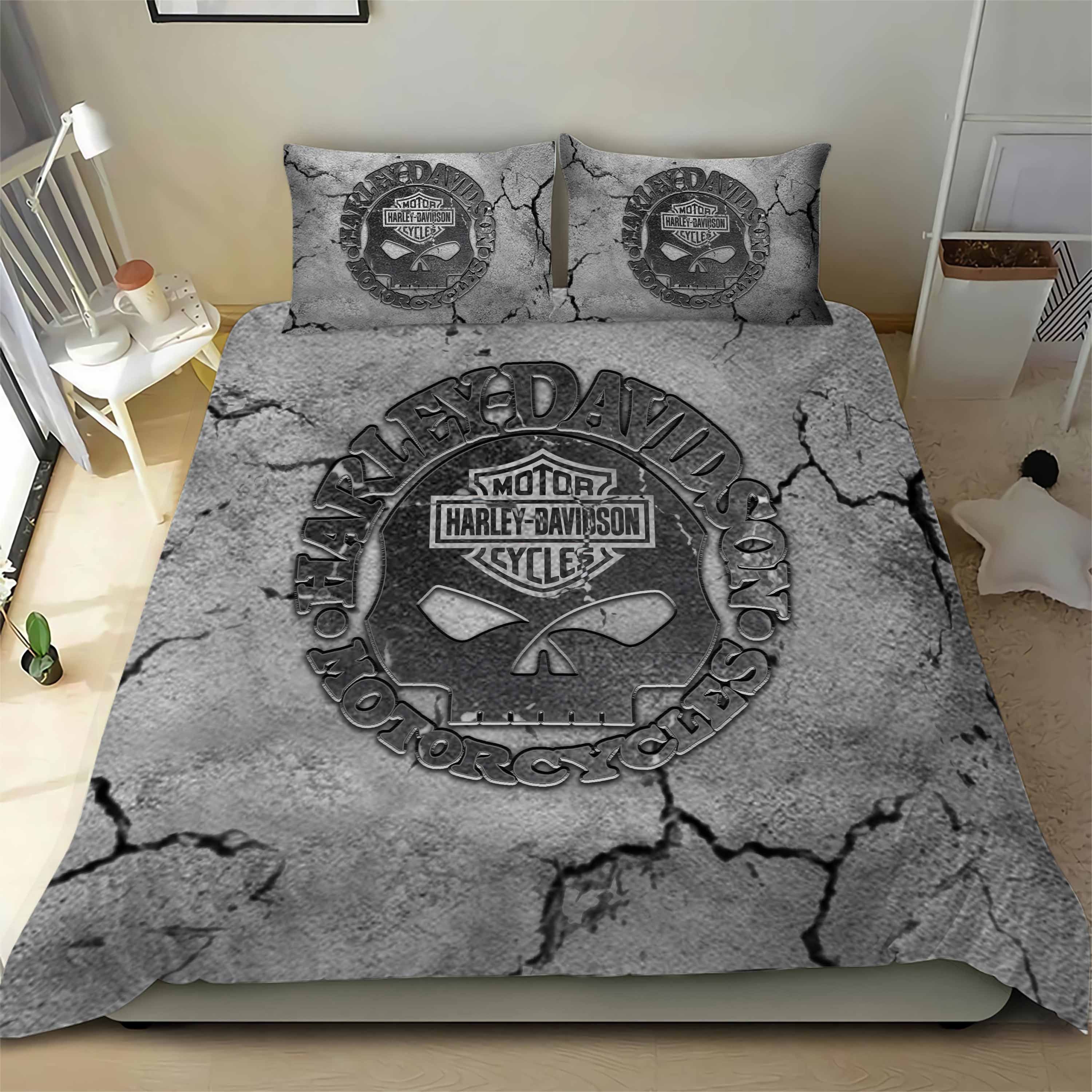 Harley Davidson Bedding Set Skull Grey Motorcycle Bedding Etsy