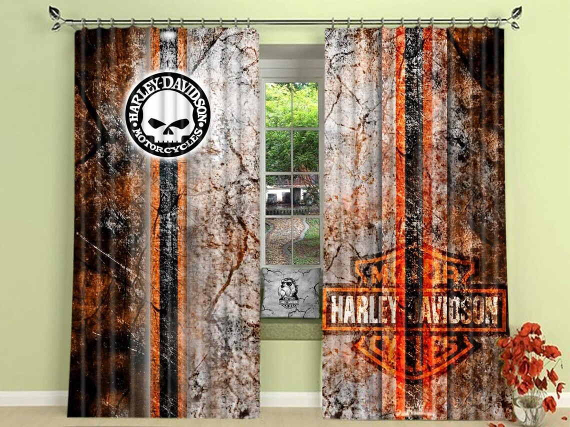 Harley Davidson Window Curtains Motorcycle Curtains Vintage Etsy