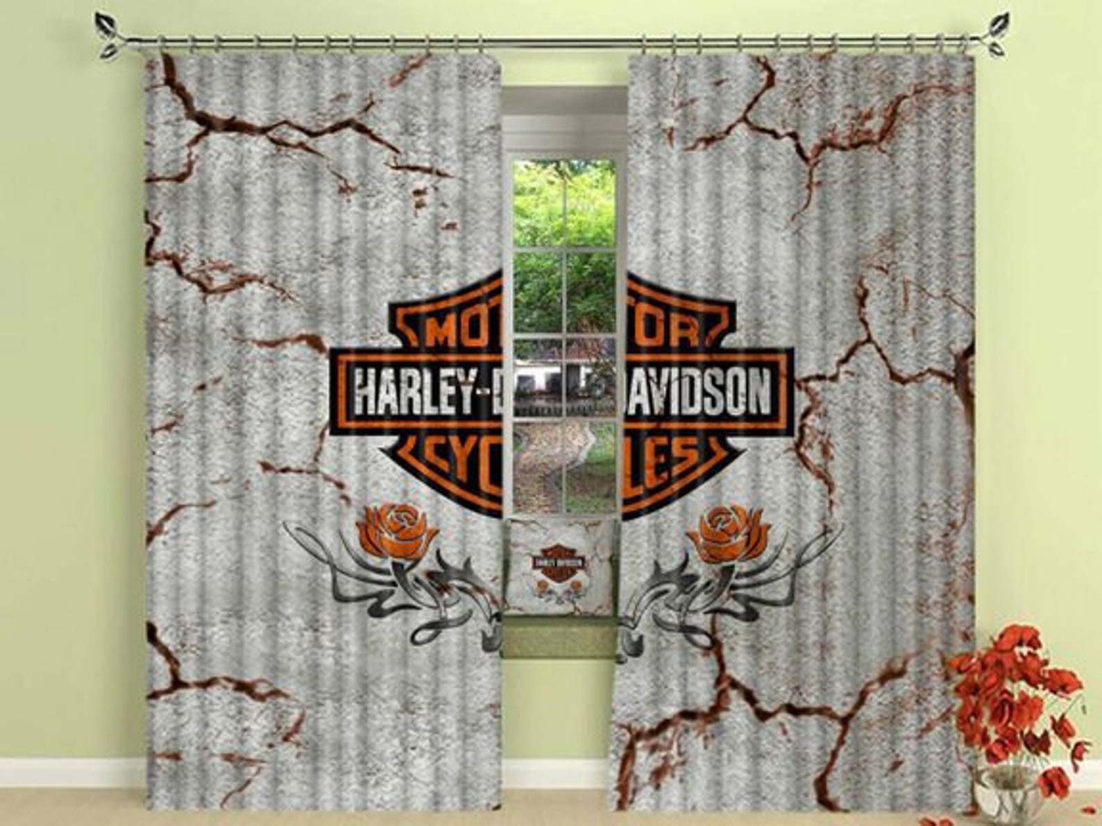 Harley Davidson Window Curtains Vintage Motorcycle Curtains Etsy