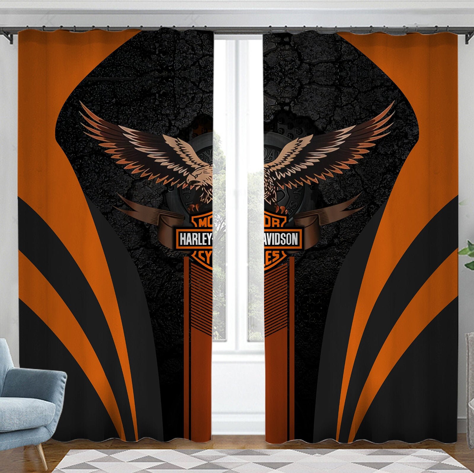 Harley Davidson Window Curtains Motorcycle Curtains Vintage Etsy