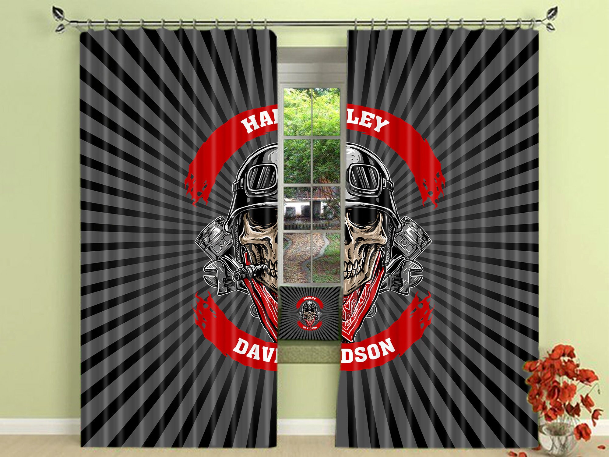 Harley Davidson Window Curtains Vintage Motorcycle Curtains Etsy