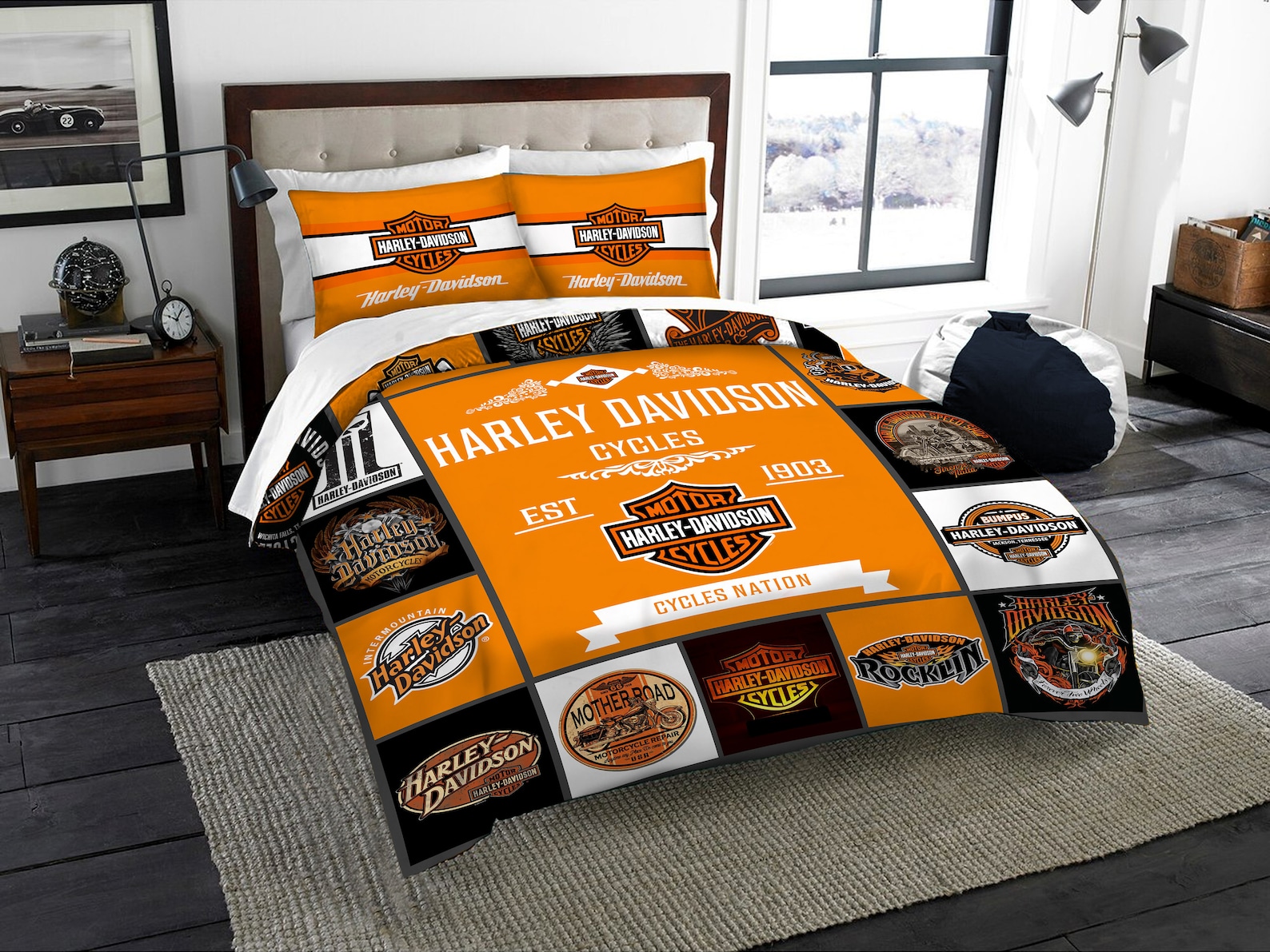 Harley Davidson Motorcycle Bedding Set Black Motorcycles Etsy