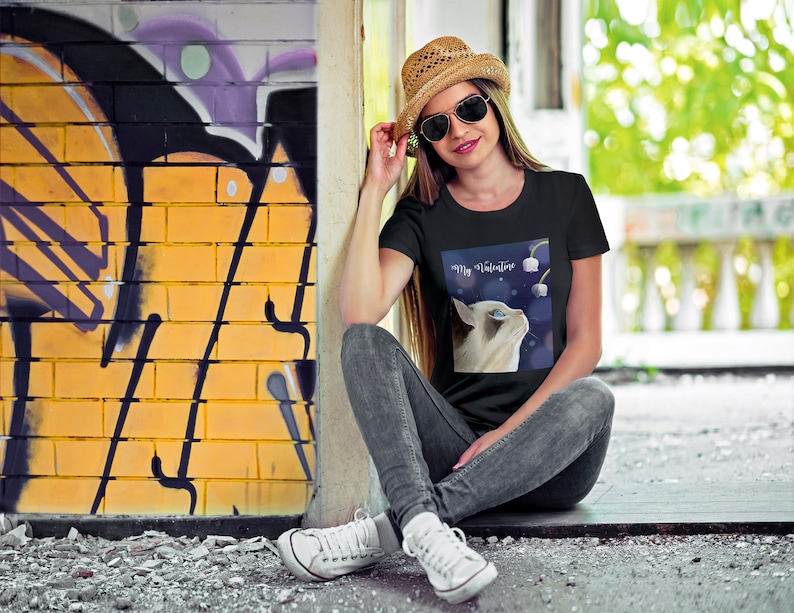 Valentine Shirt Cat Valentine Shirt Women Shirt My Valentine T-Shirt Valentine Gift Hoodie Cat Gift Black and Navy Cat Lover T Shirt