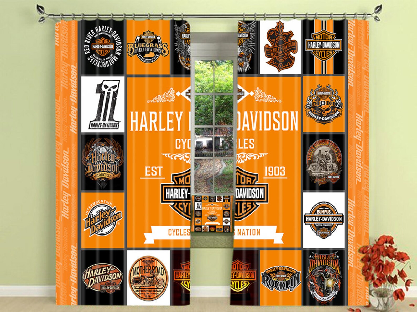Harley Davidson Motorcycles Window Curtains Vintage Etsy