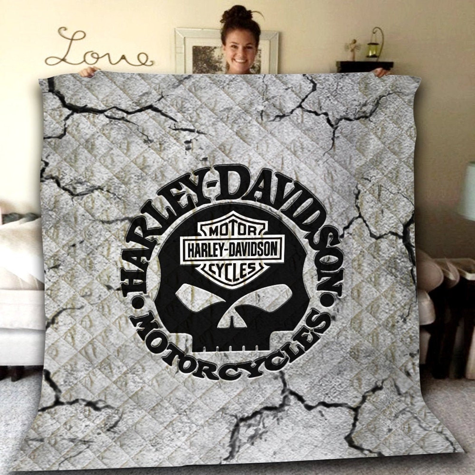 Harley Davidson Skull Quilt Motorcycle Quilt American Etsy