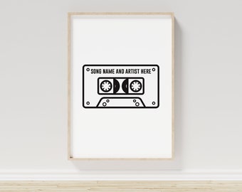 Customisable cassette tape wall print, personalised couple print, personalised anniversary gift, Your Song Print, wedding gift