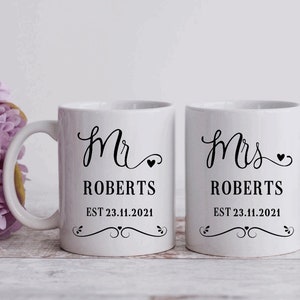 Mr & Mrs Wedding Mug - Personalised Wedding Gifts - Personalised Couple Mugs - Anniversary Gift - Gift for couple - Set of 2 mugs