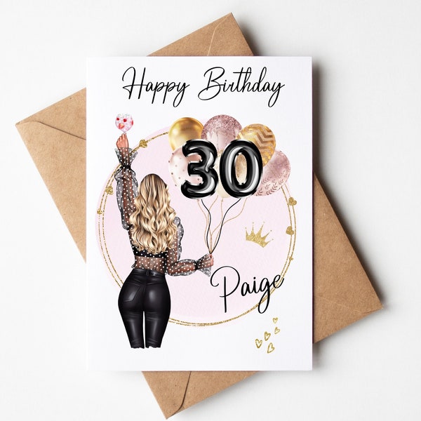 Personalised Birthday Card, 30th Birthday Card, Any Age Birthday Card, Custom Birthday Card, Daughter, Friend, Sister, Keepsake, Gift