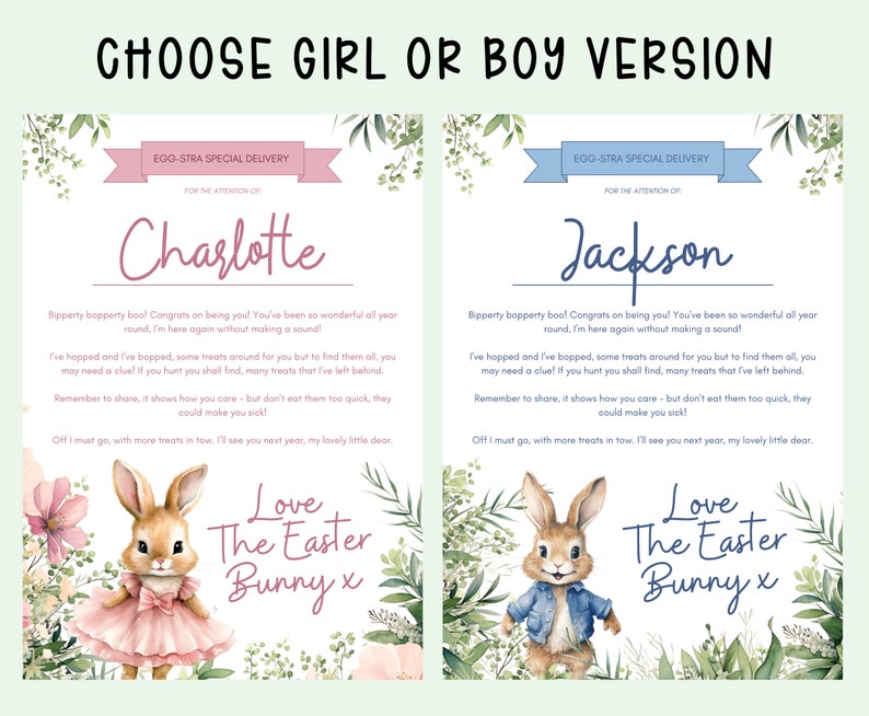 Op de afbeelding: Een printbare kaart met een roze en blauwe achtergrond waarop een konijn te zien is met een mand vol eieren. De kaart heeft de tekst "EGG-STRA SPECIAL DELIVERY" en de tekst "Love The Easter Bunny x".
