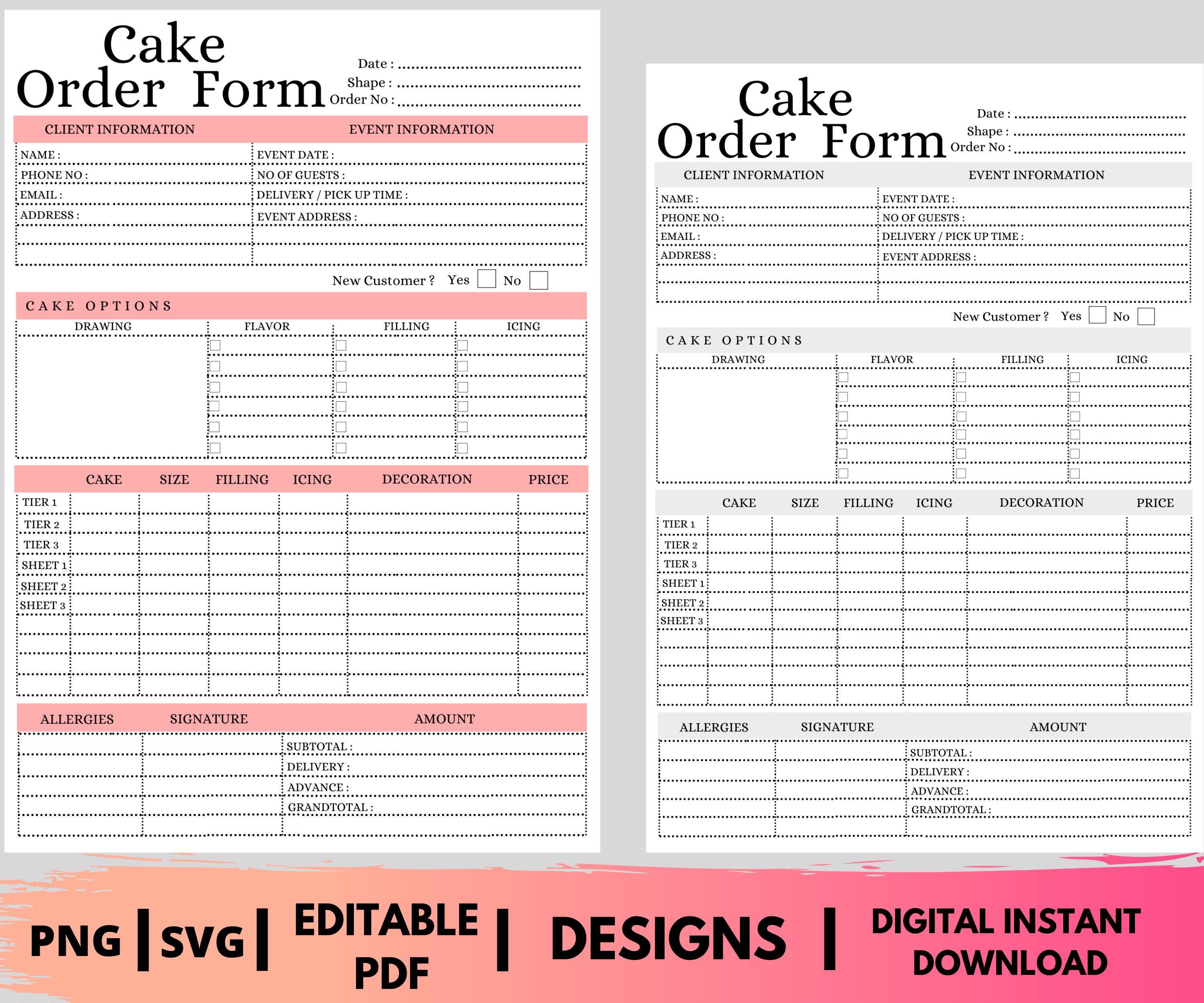 cake order form cake order form template cake order form etsy