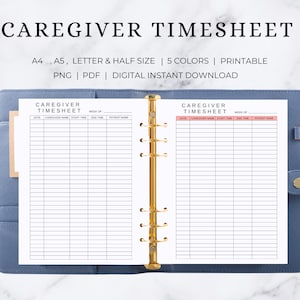 Caregiver Timesheet | Caregiver Schedule | Caregiver Organizer | Caregiver Planner | Medical log |  Caregiver Journal  | Caregiver