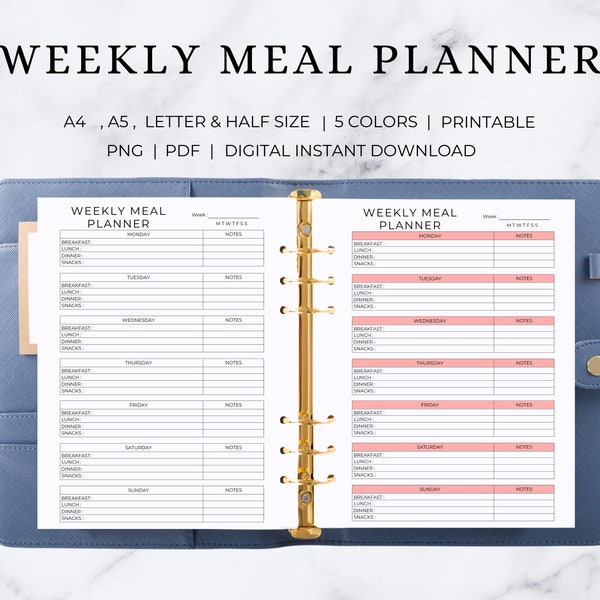 Weekly Meal Planner | Weekly Meal Planner Printable | Weekly Meal Planner Editable | Weekly Meal Plan Printable | Weekly Meal Plan Template