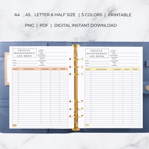 Pode incluir: Caderno de registro de manuten&ccedil;&atilde;o de ve&iacute;culos imprim&iacute;vel com se&ccedil;&otilde;es para informa&ccedil;&otilde;es da placa de matr&iacute;cula, data de compra, pre&ccedil;o de compra, quilometragem, loja e pre&ccedil;o. O caderno de registro &eacute; projetado para uso em uma pasta.