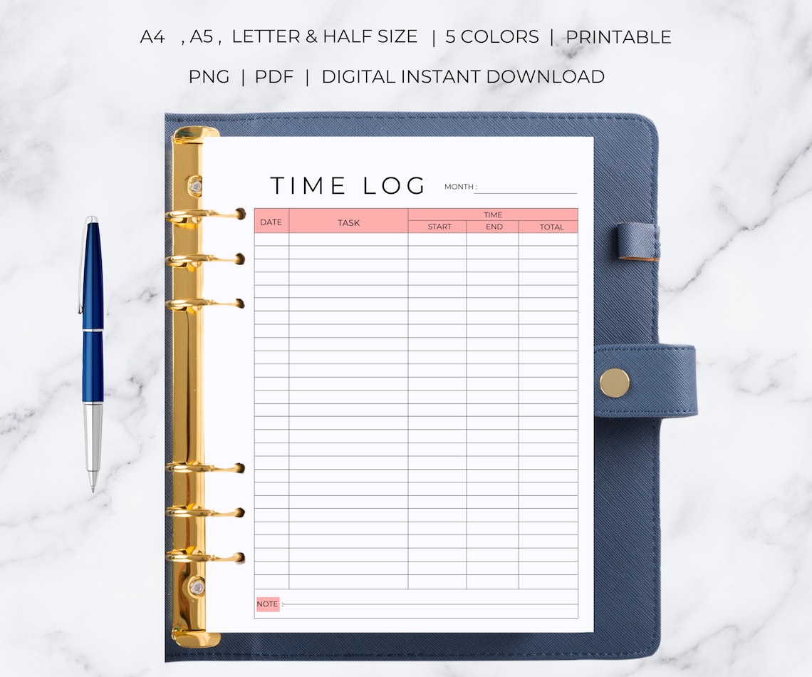 Time Log Printable | Task Tracker | Timesheet Printable | Task Time Log ...