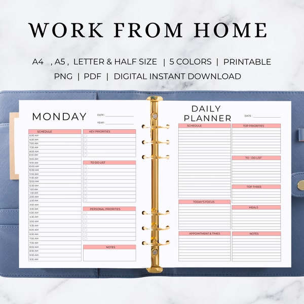 Work From Home Planner | Work From Home Planner Printable | Work From Home Digital Planner