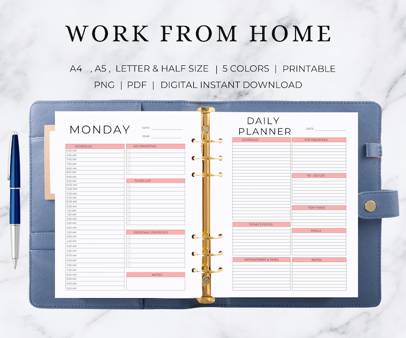 Work From Home Planner | Work From Home Planner Printable | Work From Home Digital Planner image 1
