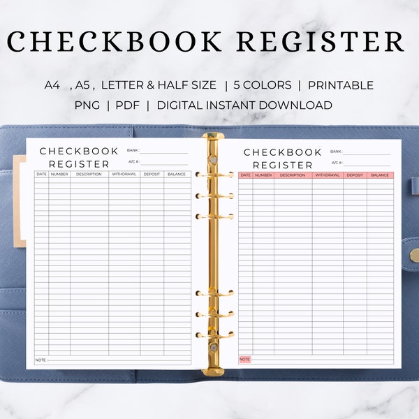 Checkbook Register Printable | Check Register | Checkbook Register | Checkbook Planner |  Checkbook Register Template