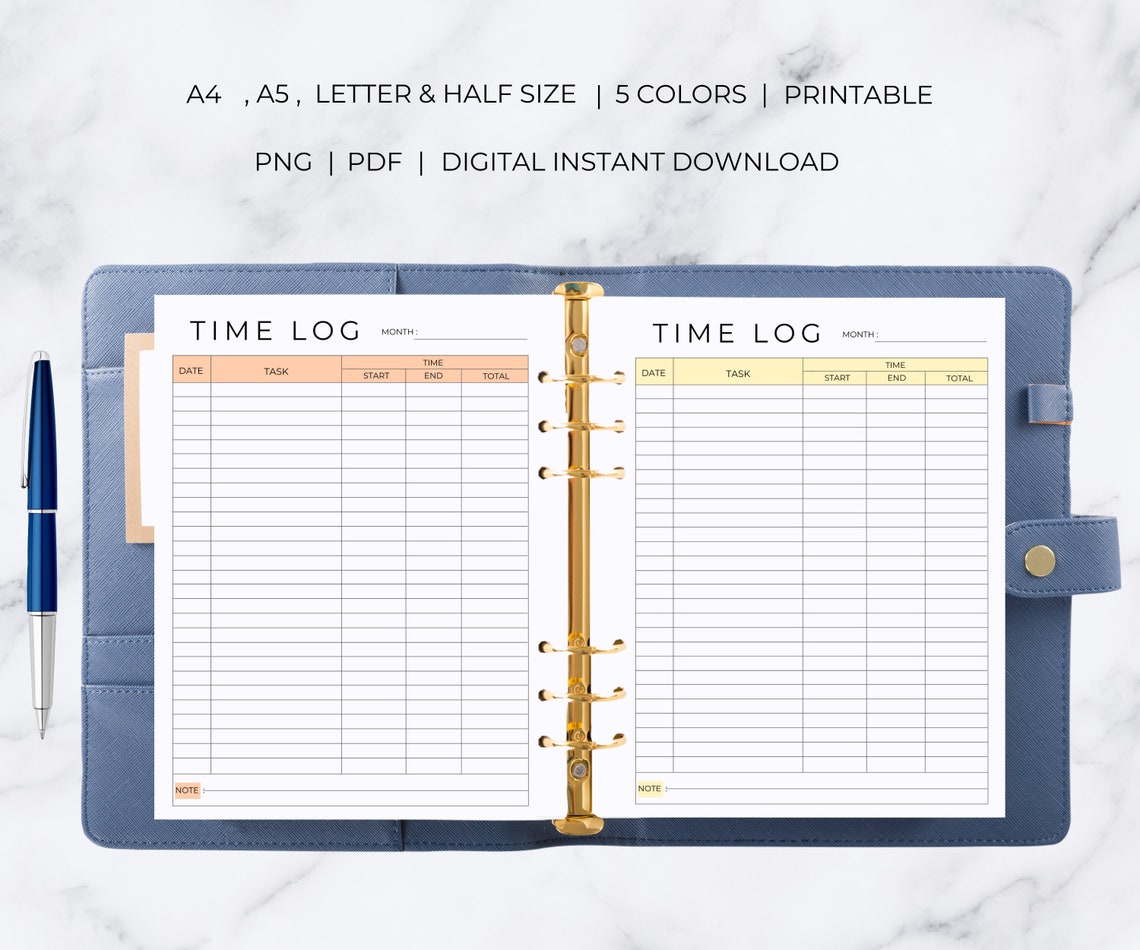 Time Log Printable | Task Tracker | Timesheet Printable | Task Time Log ...