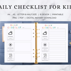 Daily Checklist For Kids | Daily Schedule | Daily Routine | Daily Planner | Daily Journal | Daily Chore List | Daily Chore Chart For Kids