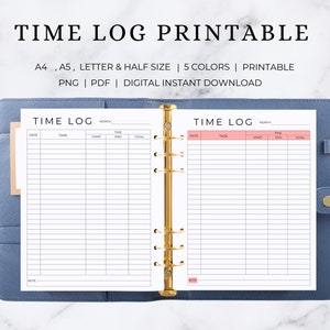 Time Log Printable | Task Tracker | Timesheet Printable | Task Time Log | Project Time Log | Time Tracker |  Time Planner