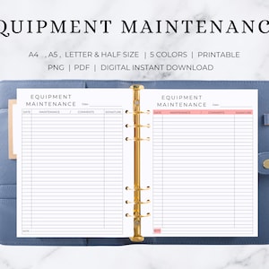 Equipment Maintenance | Equipment Maintenance Log Book | Equipment Planner | Equipment Journal | Equipment Maintenance Tracker | Equipment