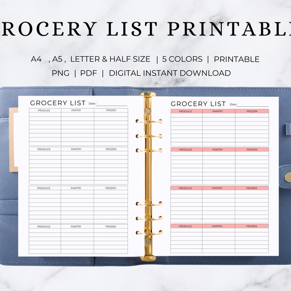 Grocery List | Grocery List Notepad | Grocery List Printable | Grocery List  Journal | Grocery List Template | Grocery List Editable