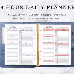 24 Hour Daily Planner | Hourly Daily Planner  | Simple Day Planner | Best Daily Planner | 24 Hour Planner | Half Hour Daily Planner