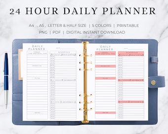 24 Hour Daily Planner | Hourly Daily Planner  | Simple Day Planner | Best Daily Planner | 24 Hour Planner | Half Hour Daily Planner