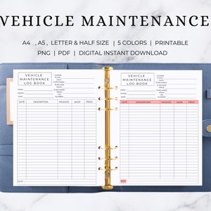 Vehicle Maintenance Log Book | Vehicle Maintenance Tracker | Vehicle Maintenance Planner | Vehicle Maintenance Journal | Vehicle Maintenance