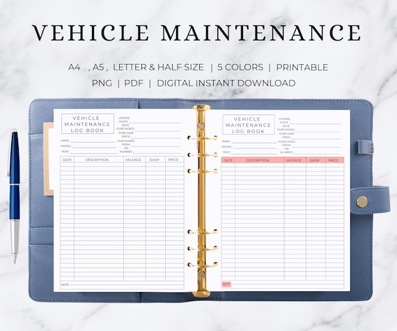 Vehicle Maintenance Log Book | Vehicle Maintenance Tracker | Vehicle Maintenance Planner | Vehicle Maintenance Journal | Vehicle Maintenance