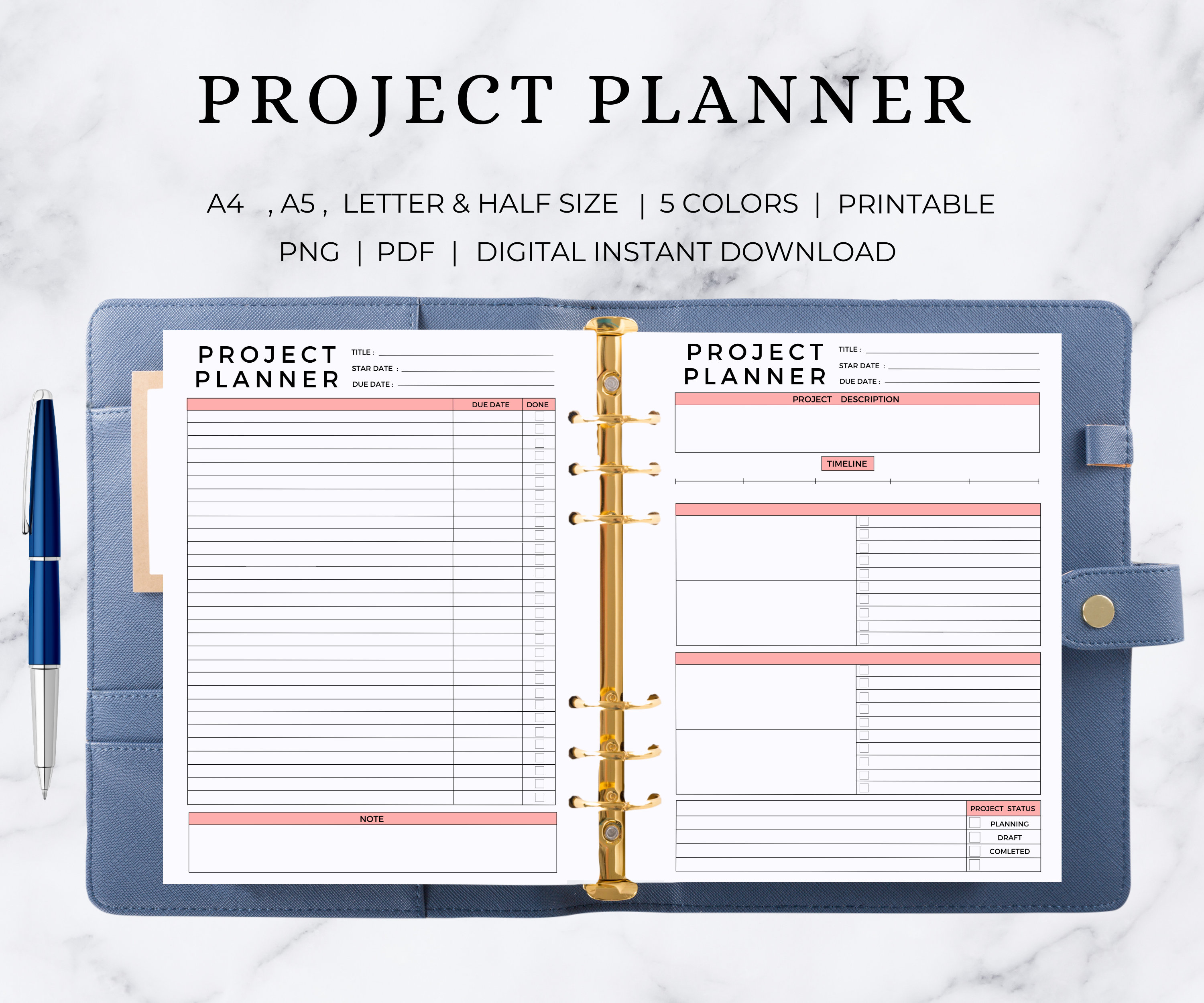 Project Planner Printable Project Planner Template Project Etsy Canada