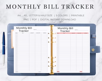 Monthly Bill Tracker  | Monthly Bill Printable | Monthly Bill Planner | Monthly Bill Template | Monthly Bill Payment Tracker