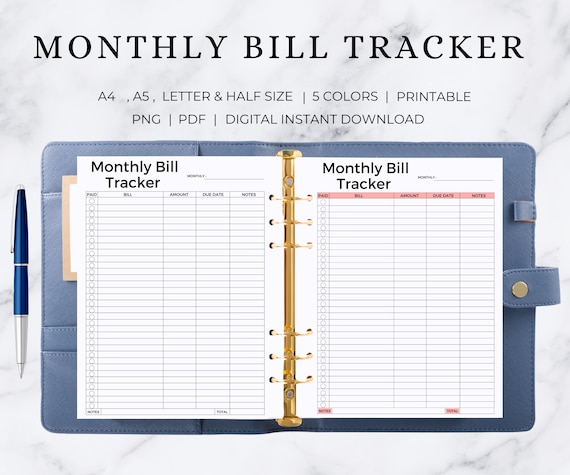 Monthly Bill Tracker  | Monthly Bill Printable | Monthly Bill Planner | Monthly Bill Template | Monthly Bill Payment Tracker