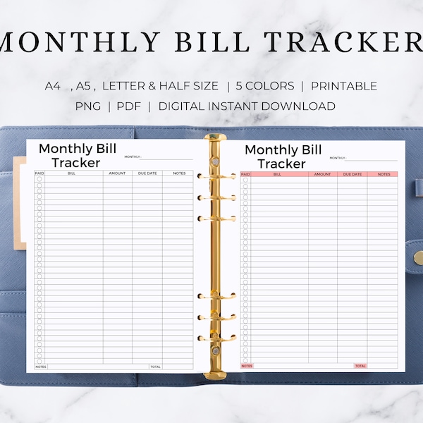 Monthly Bill Tracker  | Monthly Bill Printable | Monthly Bill Planner | Monthly Bill Template | Monthly Bill Payment Tracker