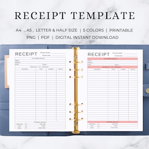 Printable Receipt Template |  Billing Template | Receipt Template  | Order Form | Receipt Form | Receipt Organizer