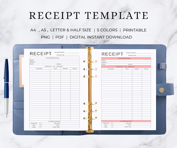 Printable Receipt Template |  Billing Template | Receipt Template  | Order Form | Receipt Form | Receipt Organizer