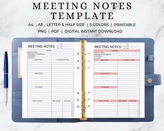 Meeting Notes Template |  Meeting Agenda Template | Meeting Minutes Template | Meeting Agenda | Meeting Notebook  | Meeting Minutes