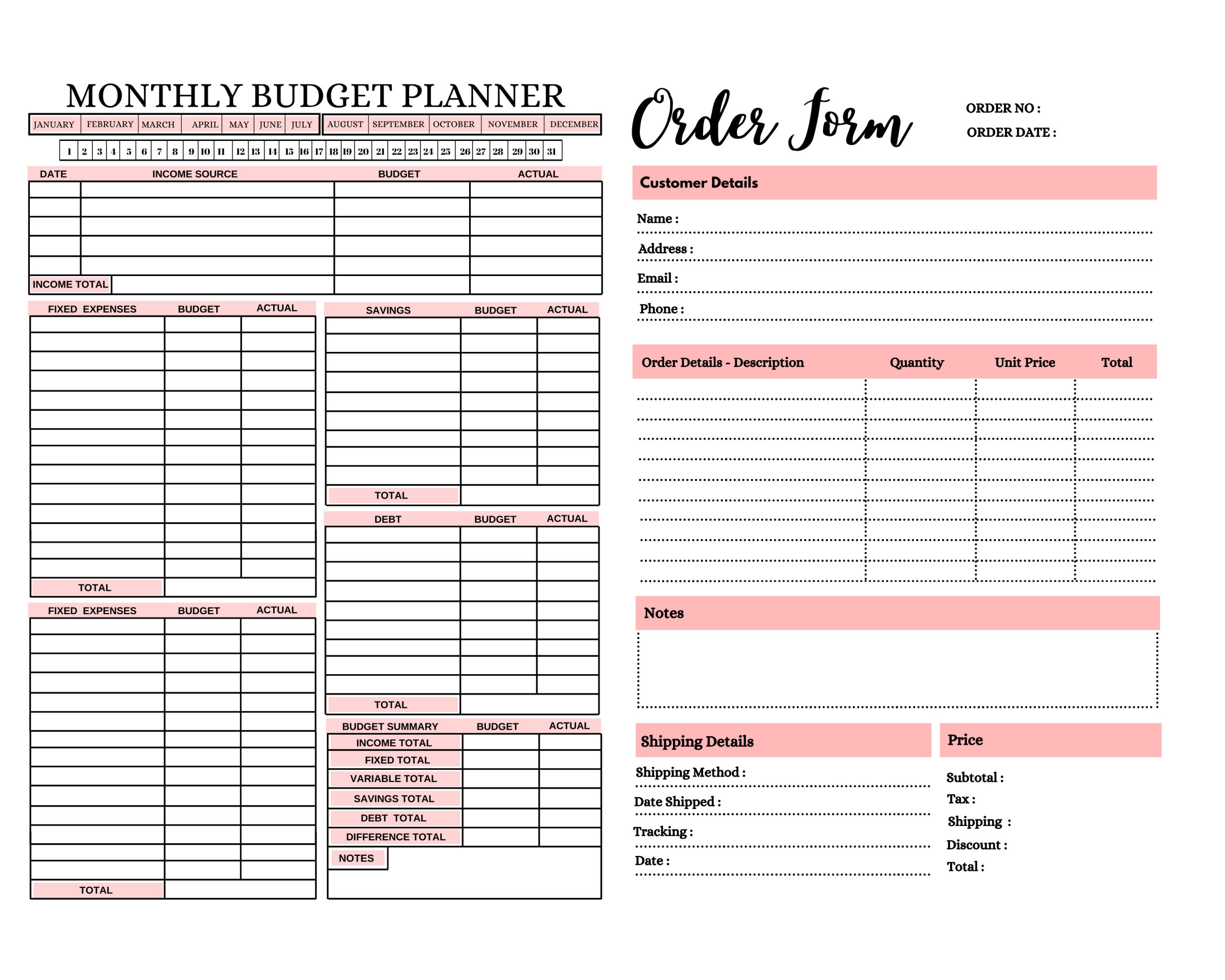 Financial Planner Printable