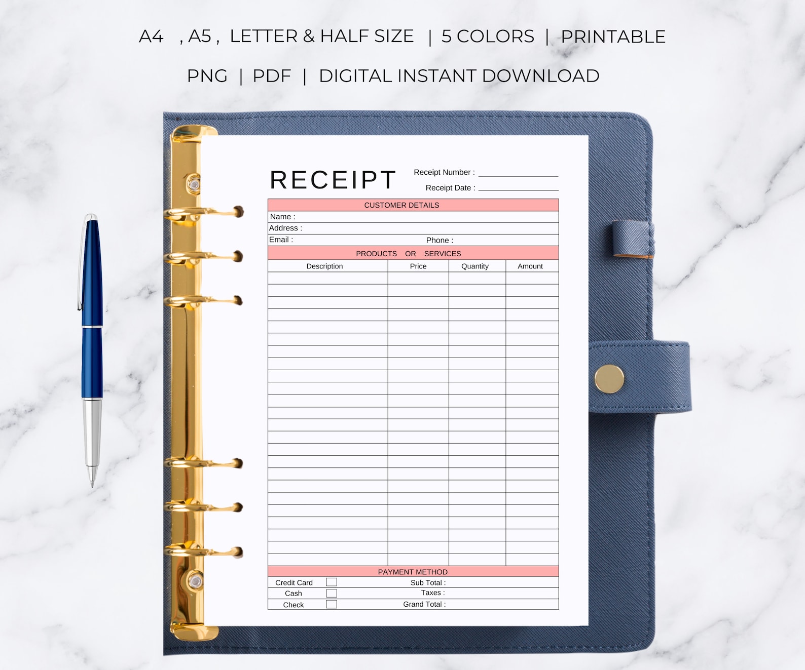 Printable Receipt Template Billing Template Receipt Template Order Form