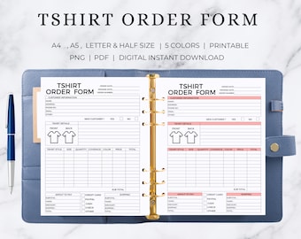 Formulario de pedido de camiseta imprimible / Formulario de pedido de camiseta / Plantilla de formulario de pedido de camiseta / Archivo de formulario de pedido de camiseta / Formulario de pedido de camiseta editable