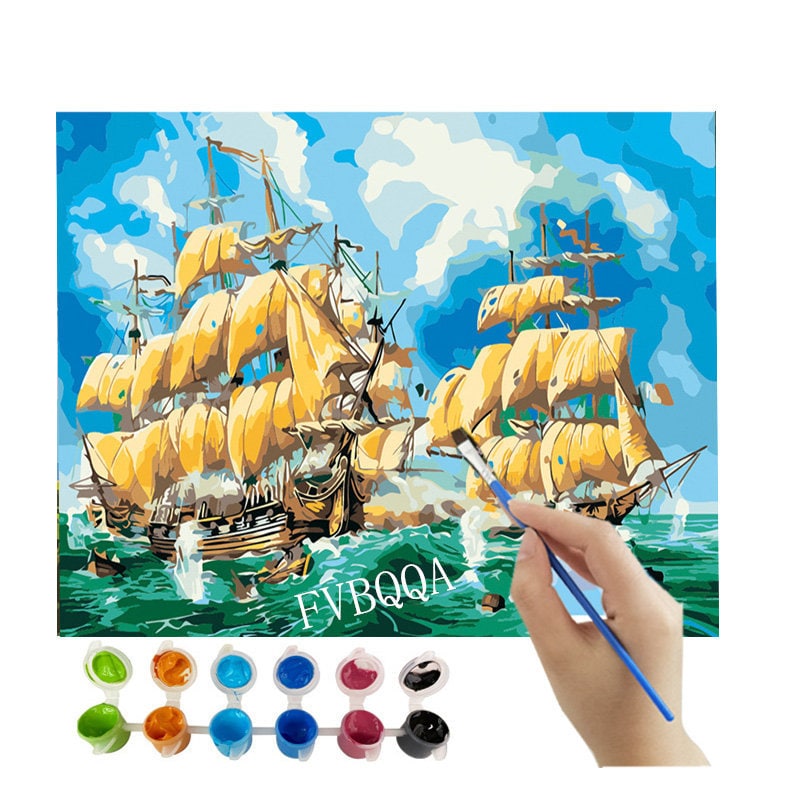 20x16Boat waves Color DIY Painting By Numbers Etsy