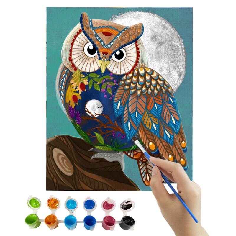 Color Owl Animals Diy Painting By Numbers Kit Modern Wall Art Etsy