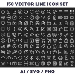 150 Icons Pack, General Icon Set, SVG Bundle Outline Icons, Simple Line Icon, icons Instant Download, Vector, PNG, AI, Digital Download