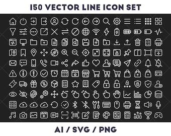 150 Icons Pack, General Icon Set, SVG Bundle Outline Icons, Simple Line Icon, icons Instant Download, Vector, PNG, AI, Digital Download