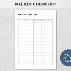 Weekly Checklist Printable, Printable Checklist, Simple Weekly Checklist, Daily Checklist,  Digital Weekly Checklist, A4/A5/Letter