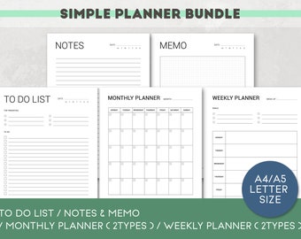 Printable Planner Bundle, Simple Planner Printable, Digital Planner Template, Life Planner, Daily Planner, Task List Printable, A4/A5/Letter