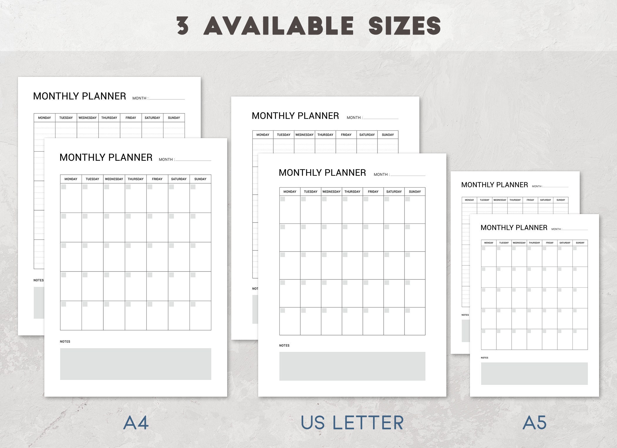 2 Page Blank Monthly Planner Printable